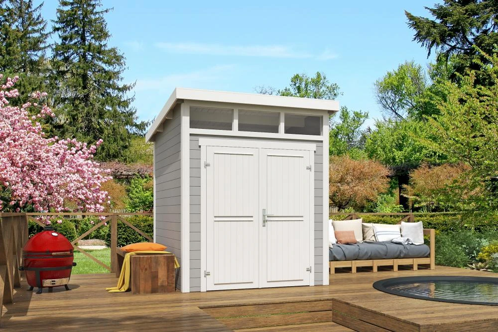 Outdoor Life Blokhut Kibo 1 Platinum Grey-Wit 200 x 200 cm - Afbeelding 1